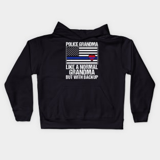 Police Grandma Blue Line Flag Heart Kids Hoodie